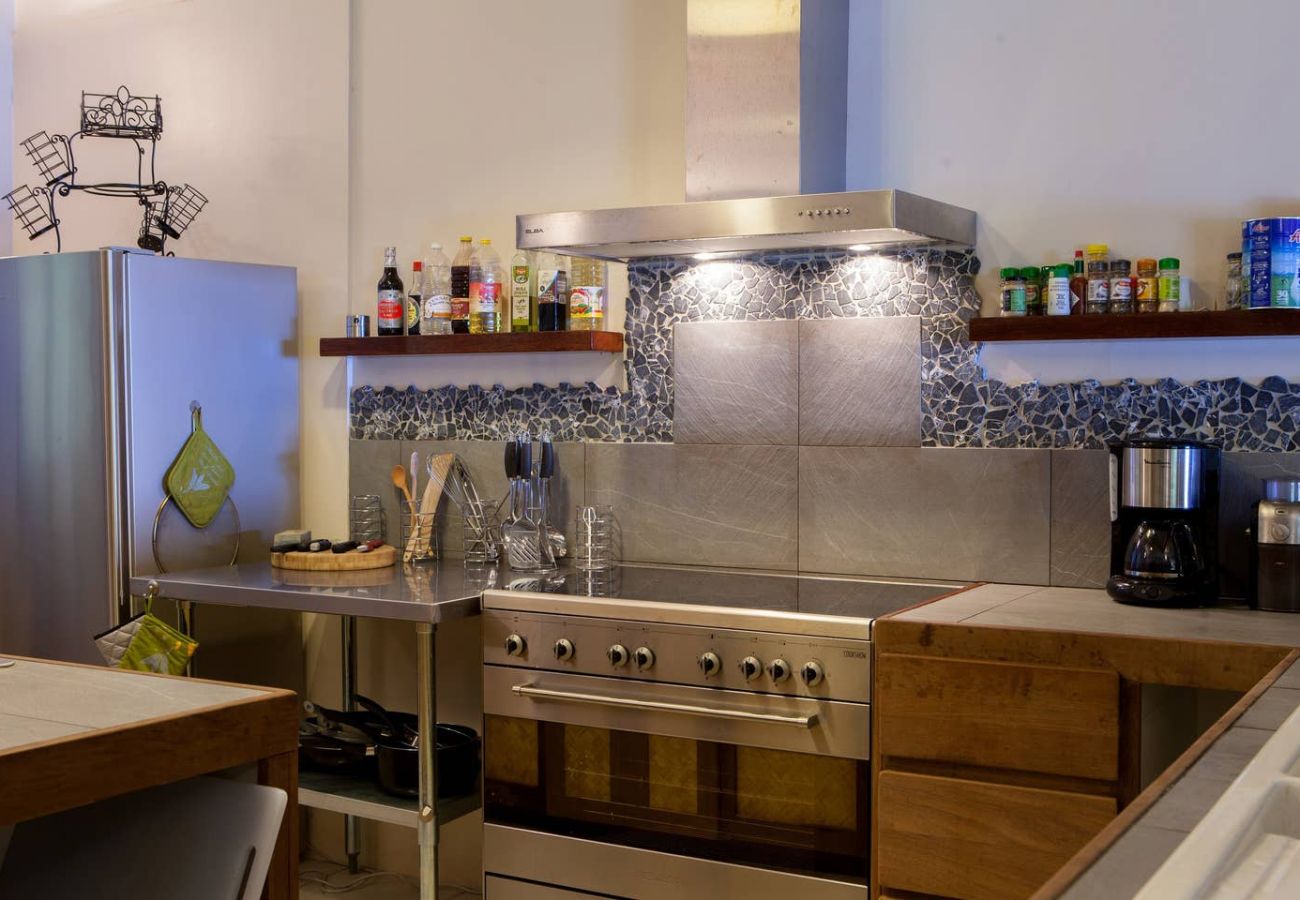 Villa seaside modern and equipped kitchen, Tahaa, Polynesia Modern villa kitchen